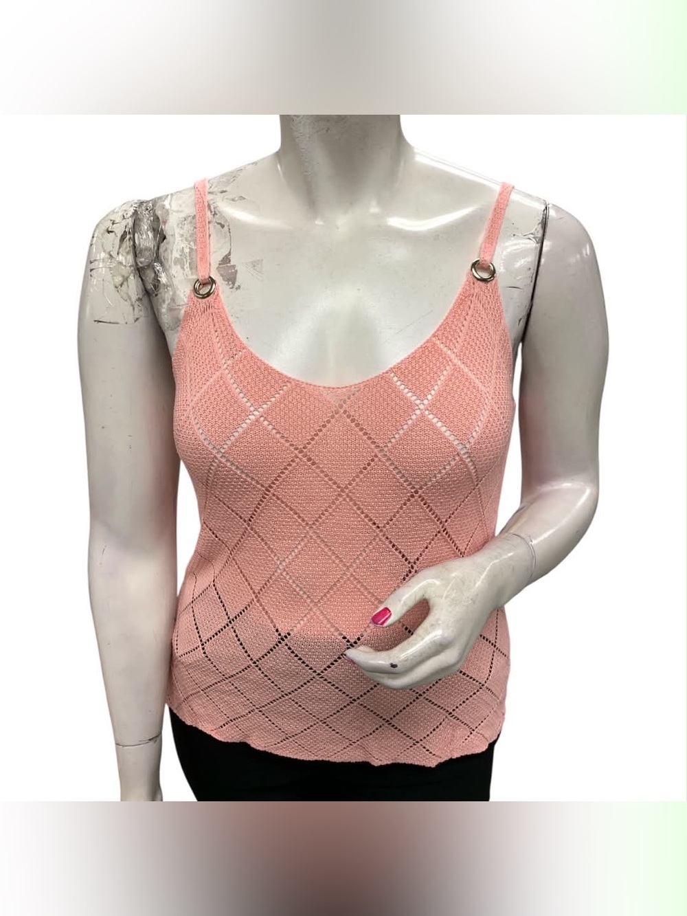 Sheilay Heather Pink Knit Eyelet Camisole with Ring-Accent Straps Size Xl